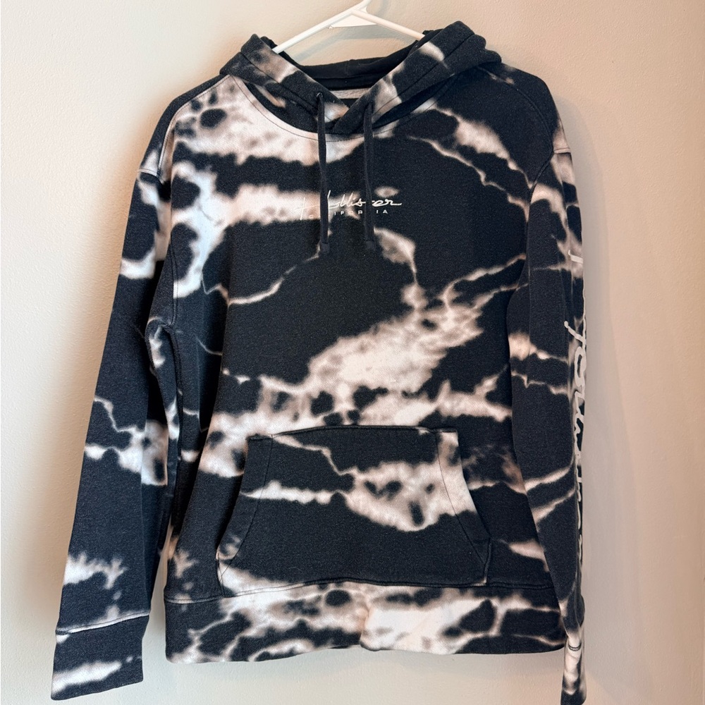 Hollister Mens Black & White Tie-Dye Pullover Hoodie